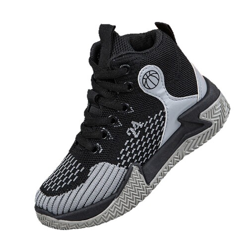 Children's Basketball Shoes Spring and Autumn Model with Flyknit Mesh Upper, Breathable Lightweight Running Shoes with Mid-Height Thick Sole and Elastic Sports Shoes