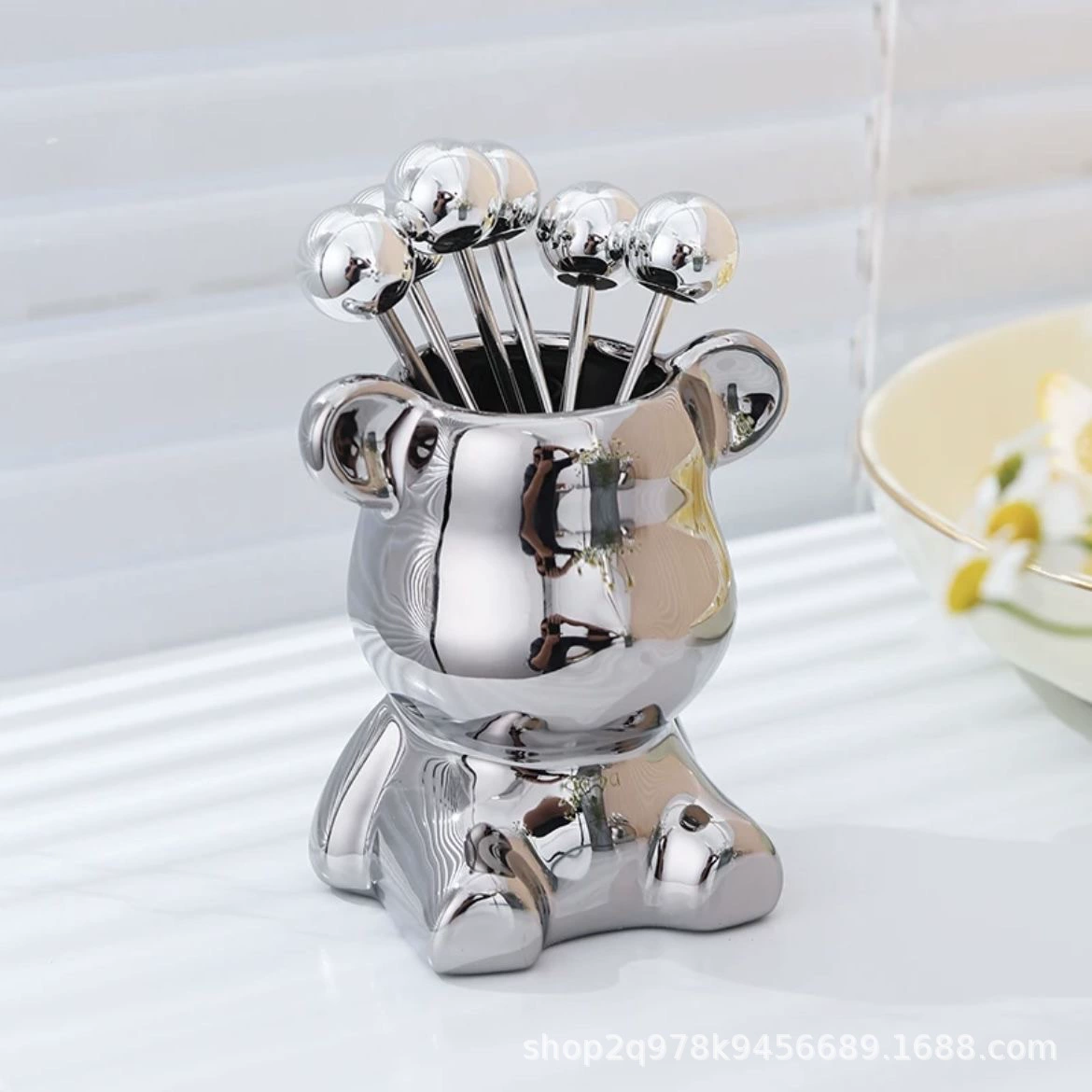 Nordic Light Роскошная вилка для фруктов костюм медведя Бытовая вилка для фруктов из нержавеющей стали Привлекательный для хранения жестокий медведь маленький подарок