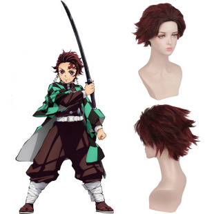 Ghost Extinguishing Blade cosplay Wig Anime Character Zomen Charcoal Zhilang Red Gradient Reddish Brown in stock