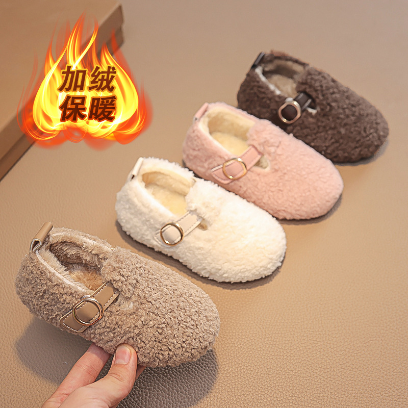 Girls' 2026 Winter New Plush Shoes, Children's Warm Cotton Shoes, Lamb Wool Loafers, Versatile for Daily Outings