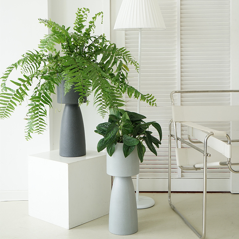 Nordic creative floor-standing tall flowerpot large special-shaped light luxury living room art overlord fern set basin high-foot ornaments