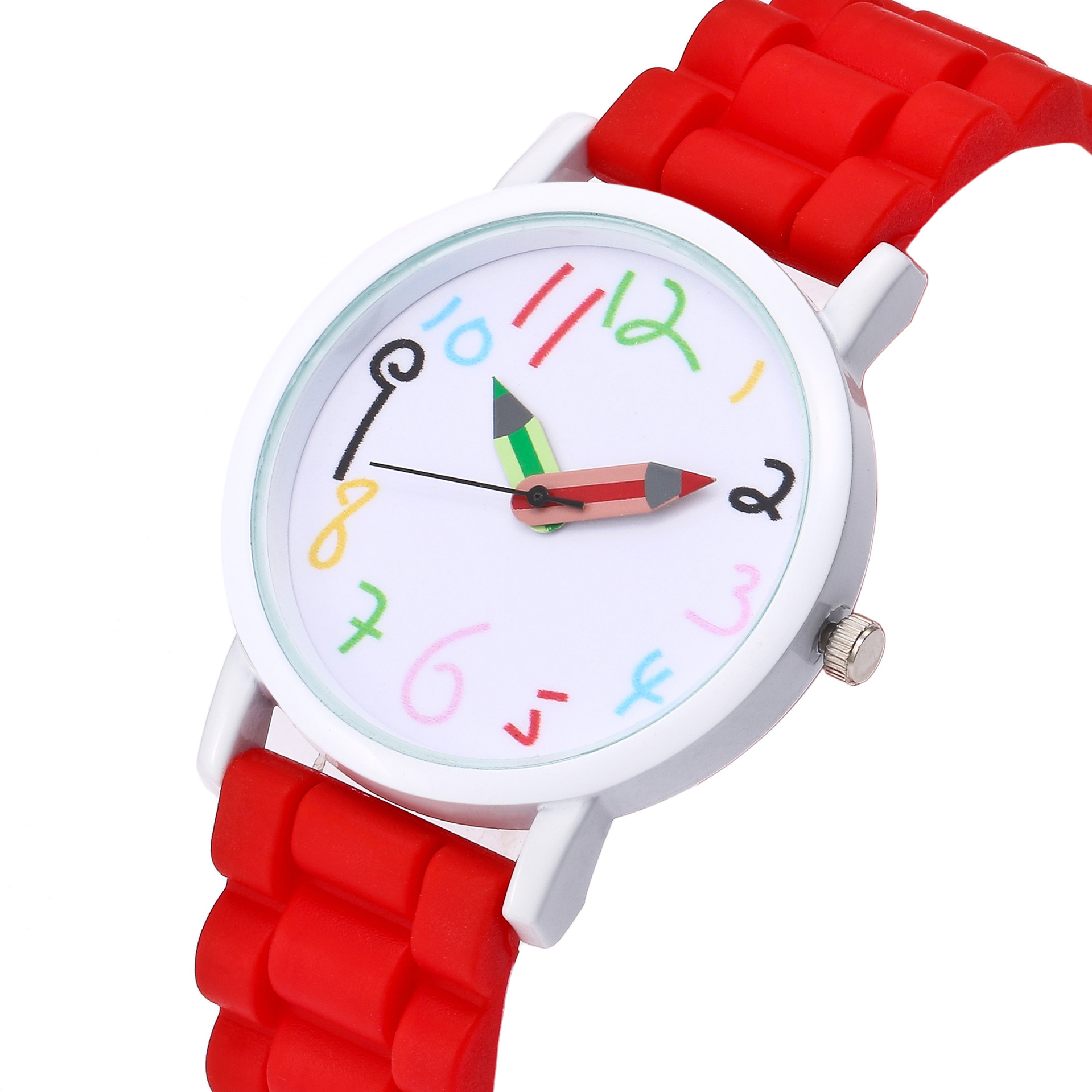 Orologio al quarzo con cinturino in silicone color gelatina da donna con matita digitale Cartoon_voghion.com