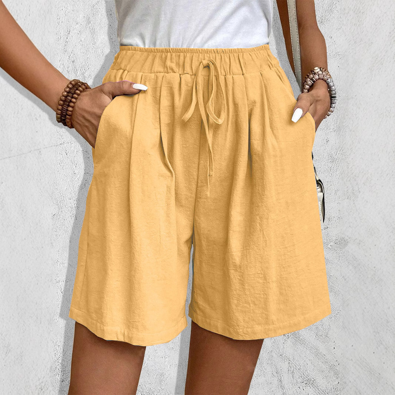 Cross-Border European and American Style Amazon Casual Shorts with Drawstring Elastic Waist Summer Beach Shorts with Pockets for Women