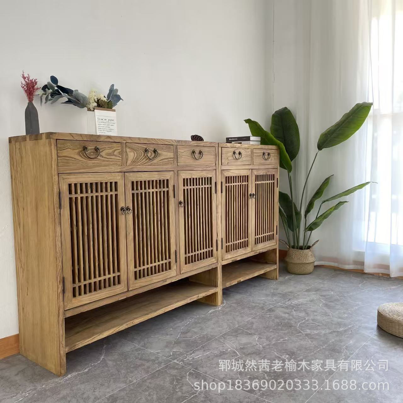 새로운 중국 스타일 오래 된 느릅 나무 신발 캐비닛 입구 다층 대용량 신발 랙 홈 벽 사물함 솔리드 우드 버킷 캐비닛