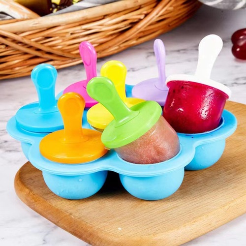 7-Hole Silicone Ice Pop Food Storage Tray Ice Mold Household Children Ice Tray DIY Colorful Popsicle Cake Ice Stick Mold Wholesale