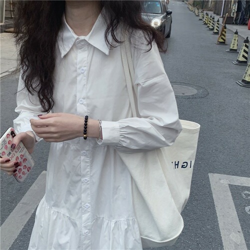 2024 Spring and Autumn New Short Figure French White Dress for Women, Design-Savvy, Unconventional Long-Sleeve A-Line Blouse Dress for Women