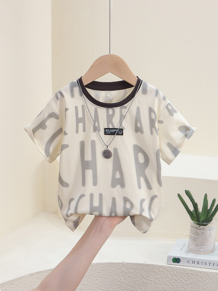 7811 Camiseta de manga corta para niños 2025 nueva ropa de verano para niños de media manga verano para bebés casual estilo occidental top fino