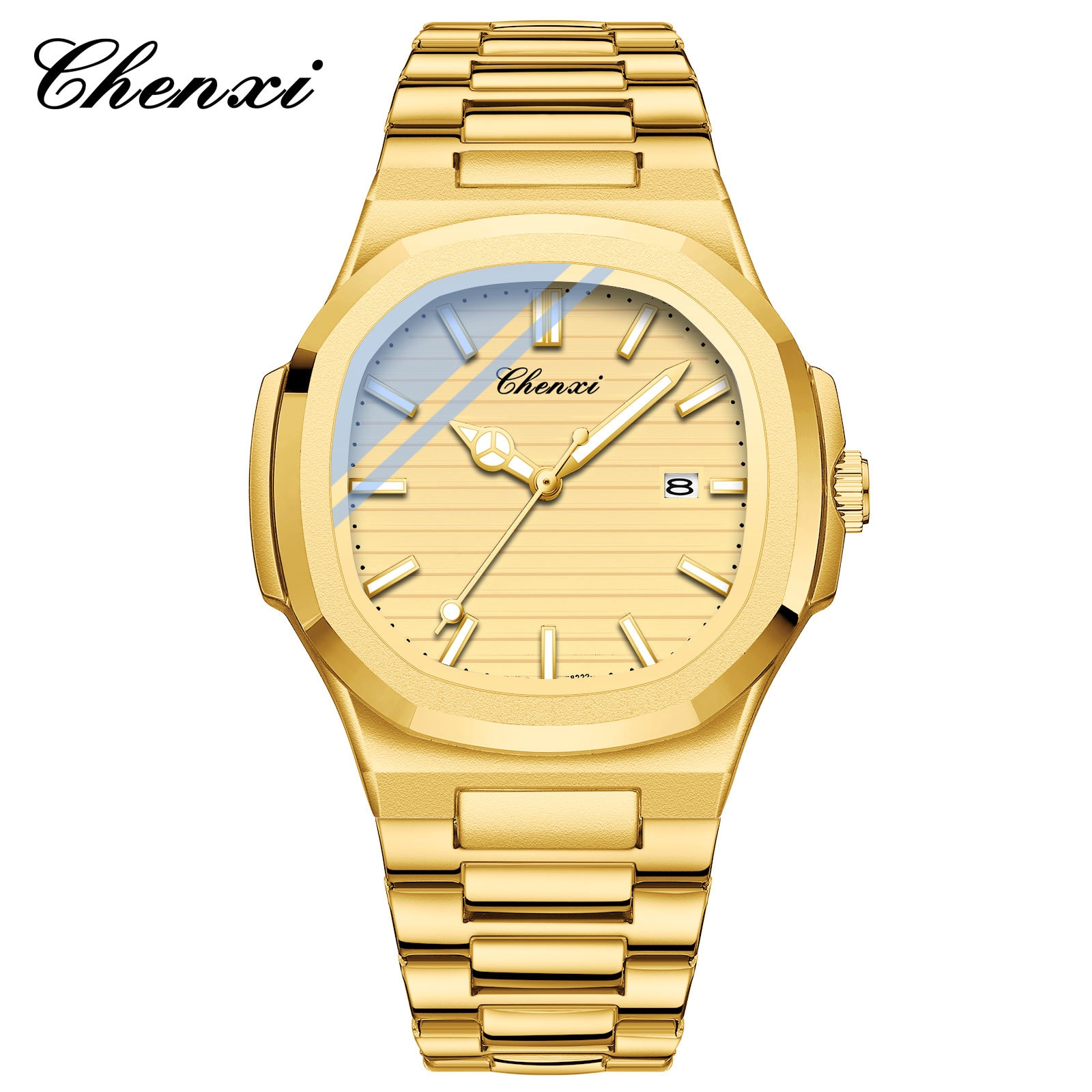 Chenxi transfronterizo venta caliente correa de acero reloj pareja luminosa impermeable simple moda negocio calendario hombres y mujeres reloj de cuarzo