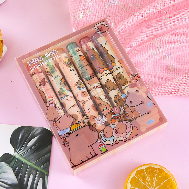 Resaltador Kapibala Resaltador de bolsillo portátil creativo para estudiantes Pluma de marcado de color oblicuo Bolígrafo de cuenta manual al por mayor