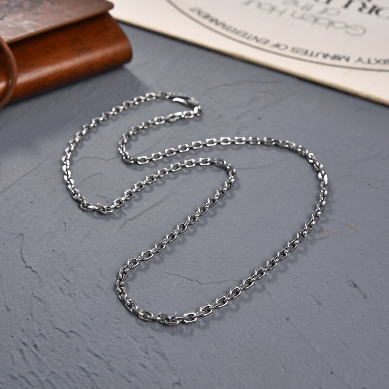 S925 Silver Vintage Distressed Tank Necklace Versatile Niche Bracelet Stylish Ethnic Style Square Sweater Chain