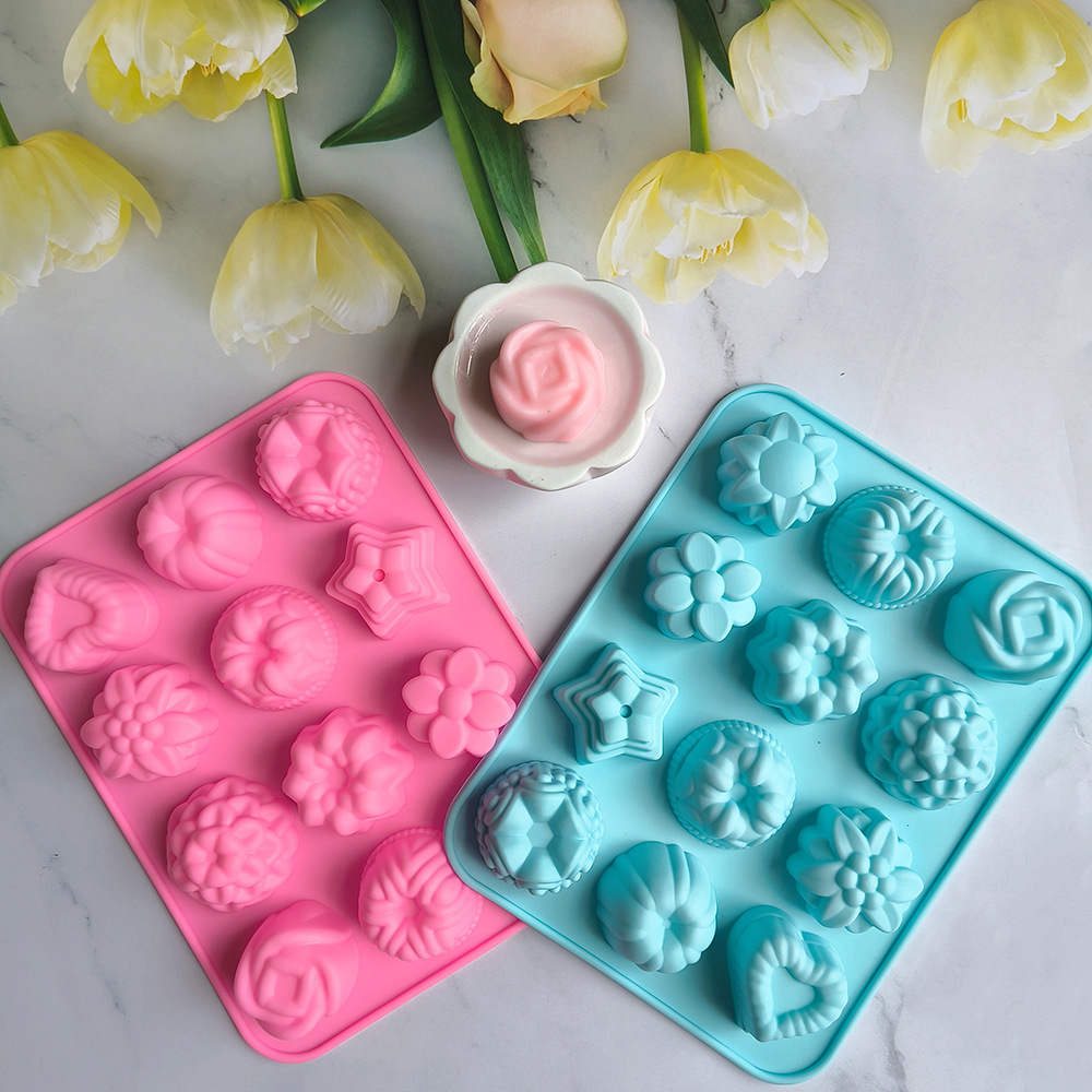 12连花草419造型巧克力硅胶模具烘焙烤盘蛋糕模手工皂冰格滴胶模