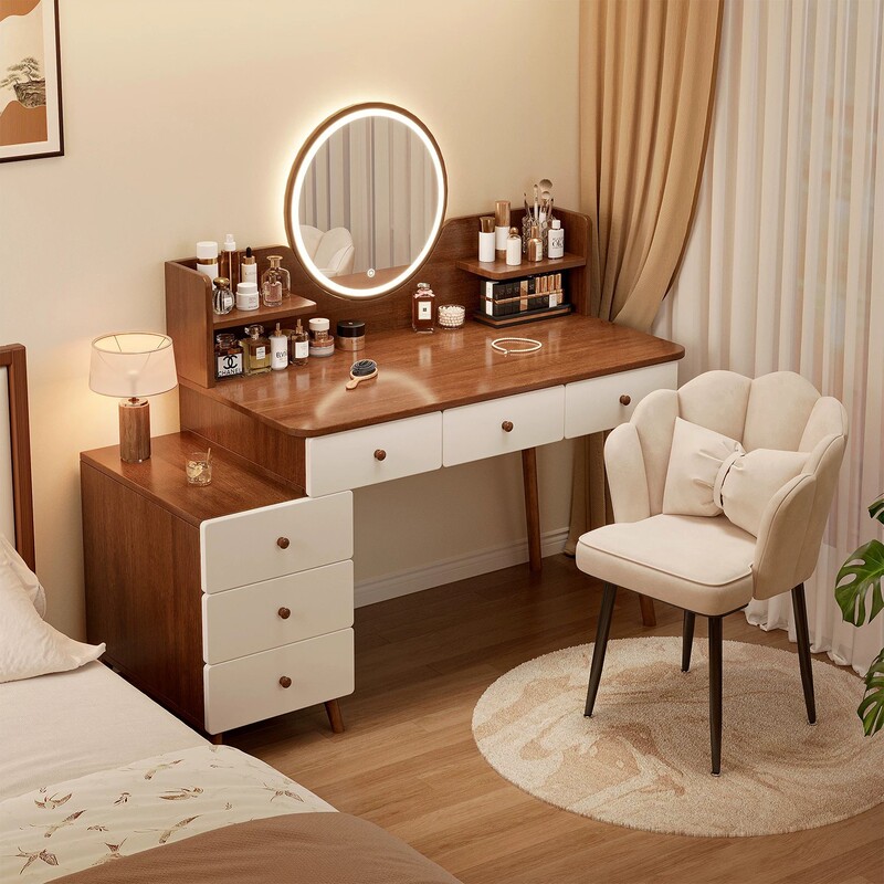 Dressing Table and Bedside Table Integrated for Small Apartments, Master Bedroom Vanity Table, Modern Minimalist Bedroom, 2026 New Model, Space-Saving Dressing Table and Bedside Table Integrated for Small Apartments, Master Bedroom Vanity Table, Modern Minimalist Bedroom, 2026 New Model, Space-Saving