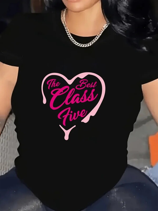 Women's Casual Sports Clothing in White and Pink with "Best Five Categories" Heart-Shaped Print, Round-Sleeve Casual Wear, Street Aesthetic Clothing Women's Casual Sports Clothing in White and Pink with "Best Five Categories" Heart-Shaped Print, Round-Sleeve Casual Wear, Street Aesthetic Clothing