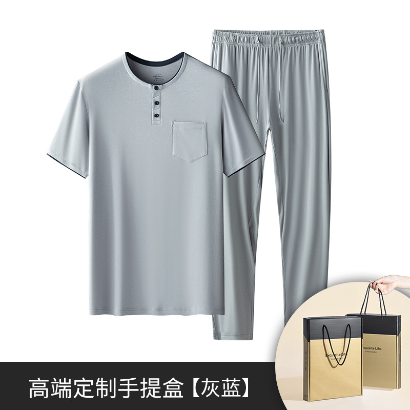 60 trajes de pijama de color sólido modal de primavera y verano de doble cara para hombre, pantalones de manga corta, ropa de hogar