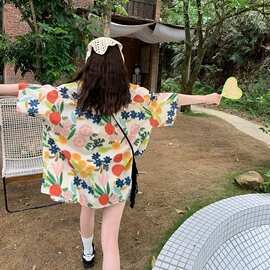 夏日油画-碎花度假感短袖衬衫女宽松夏威夷港风衬衣盐系学院风ins