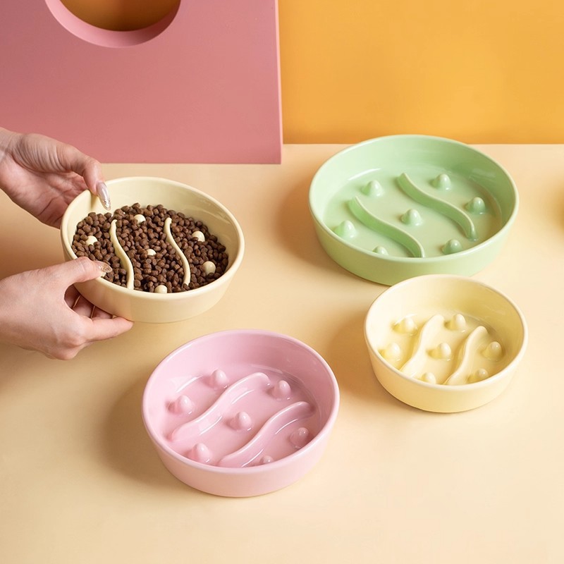 Ceramic Cat Bowl Slow Feeding Dog Bowl Small High Legged Neck Protecting Pet Food Bowl For Cats And Dogs_voghion.com