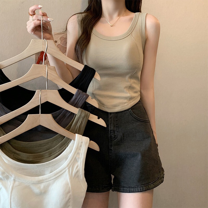 Pure desire Korean style solid color wide shoulder back vest with chest pad fixed Cup wrapped chest anti-exposure bottoming short top for women Pure desire Korean style solid color wide shoulder back vest with chest pad fixed Cup wrapped chest anti-exposure bottoming short top for women