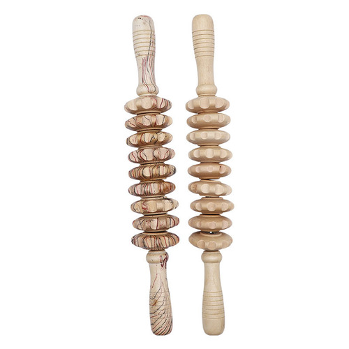Solid Wood Roller Belly Yoga Massage Stick Wood Grain Nine-Roller Massage Device Abdomen Stomach Back Leg Health Meridian