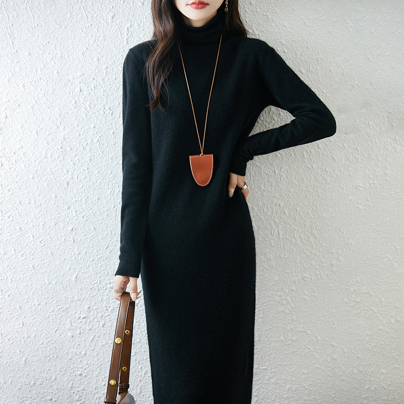 25 New Autumn and Winter High-Neck Wool Dress Women's Mid-Length Hip-Covering Knitted Skirt Slimming Look Sweater Bottoming Skirt 25 New Autumn and Winter High-Neck Wool Dress Women's Mid-Length Hip-Covering Knitted Skirt Slimming Look Sweater Bottoming Skirt