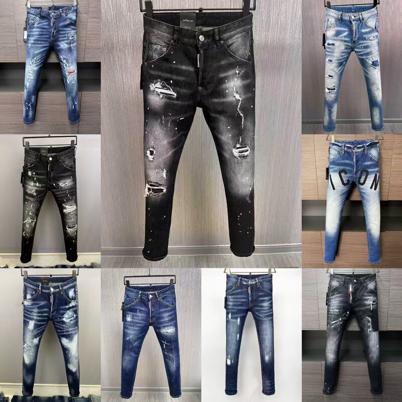 D2-2 European and American Cross-Border Men's Slim-Fit Export Jeans Trendy Brand with Normal 24-Hour Shipping