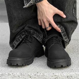 Men's Derby Leather Shoes with Low-Top Thick Soles, Height-Increasing British Style, Youthful Casual Leather Shoes, Unique Niche Martin Boots