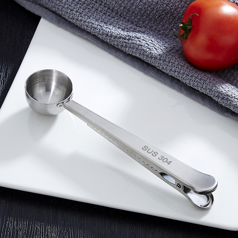 Stainless Steel Coffee Milk Powder 2-in-1 Baking Bag Sealing Clip With Measuring Spoon_voghion.com