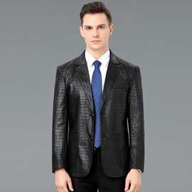专柜海宁真皮皮衣男2026春秋时尚西装领中年男装西服百搭男装外套