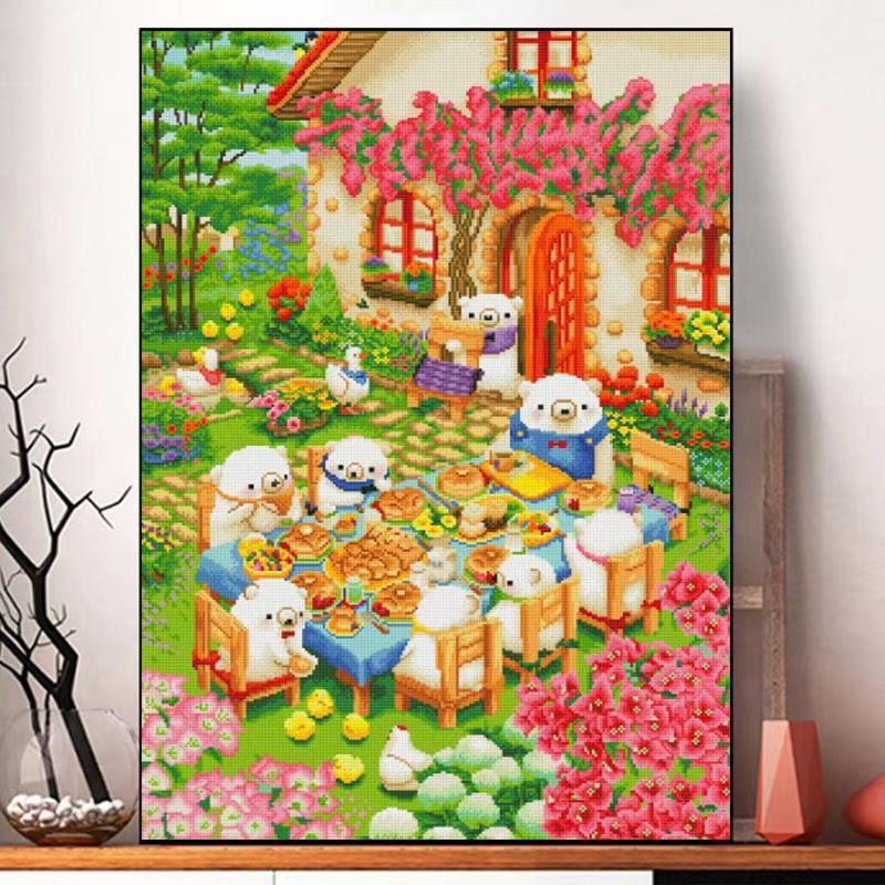 Auténtico Punto de Cruz de la Mona Lisa, Lindo Diseño de Mascotas Reunidas, Bordado Simple Hecho a Mano, Decoración de Anime de Dibujos Animados image 1