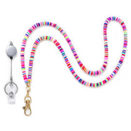 跨境时尚软陶lanyard necklace手机钥匙工作牌易拉扣系索项链精致