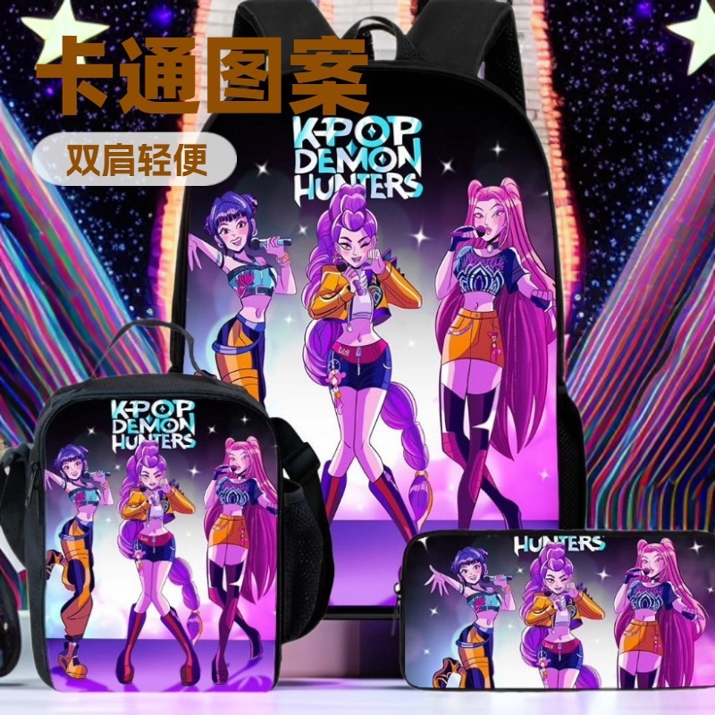 K-Pop Demon Hunter Backpack Student School Bag Lightweight Travel Bag Three-Piece Set Business Computer Bag