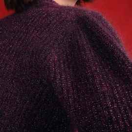 法式RO家2024秋冬新款复古紫色时髦金丝泡泡袖马海毛毛衣开衫女