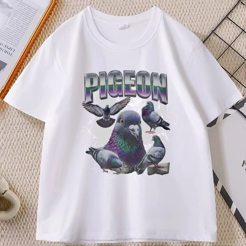 Vintage Pigeon T-Shirt 90s Rap T-Shirt Urban Bird Pattern T-Shirt Pigeon Lover T-Shirt Casual Round Neck Print