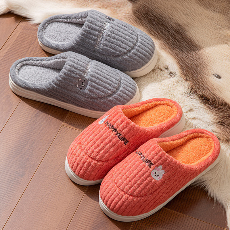 New fleece-lined Cotton Slippers Women's Autumn and Winter Home Use Couple Thickened Warm Mao Mao Slippers Men's Indoor Moon Shoes