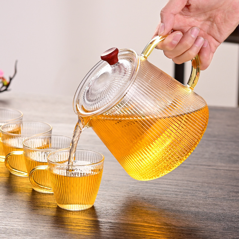 High borosilicate glass teapot household tea water separation teapot factory wholesale Japanese striped glass teapot High borosilicate glass teapot household tea water separation teapot factory wholesale Japanese striped glass teapot