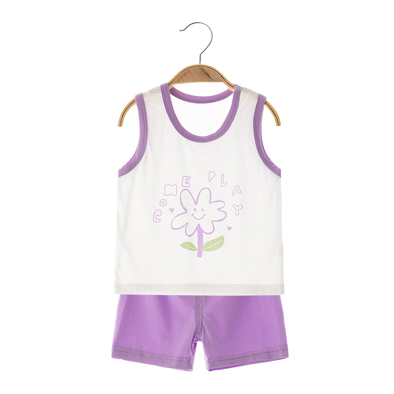 Baby Thin Vest suit Ultra-thin Lyocell Pajamas Summer Children's Shorts Loose Baby Air Conditioner Monk Suit