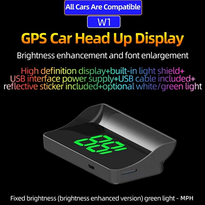 Vehicle HUD Display GPS Speedometer Speed - w1-green-light-mph-reflective-hud