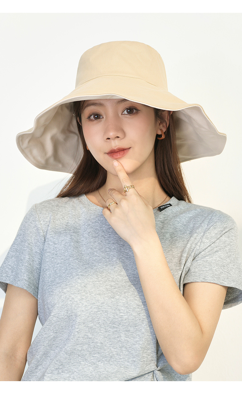 Mũ bucket chống nắng hai mặt vành rộng cho nữ, chống tia UV, gấp gọn đi biển — Kaki sâu chi tiết 12