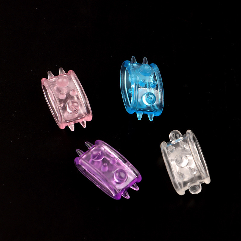 Men’s Large Beaded Chastity-Style Cock Ring, Textured TPE, Translucent Blue — detail image 6