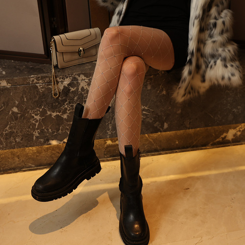 A one-piece spring edition any cut grid rhinestone lace stocking Korean sweet girl stockings tights for girls and boys