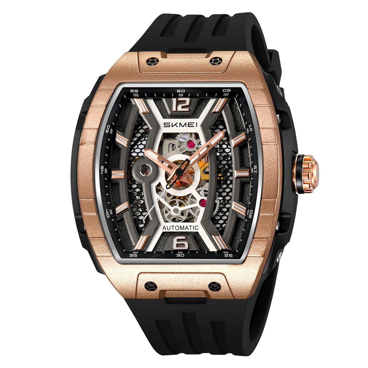 El momento del barril de vino hueco relojes mecánicos de silicona 30 metros impermeable relojes de hombre comercio exterior lote mezcla lotes personalizados