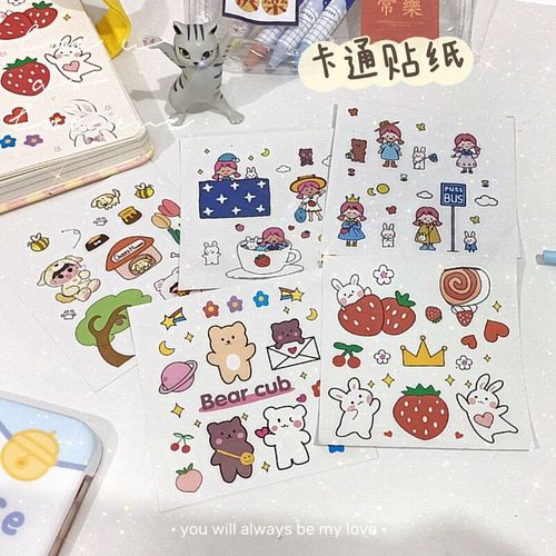 Cartoon sticker cute transparent waterproof phone sticker girl heart diary material handmade DIY decoration PVC sticker
