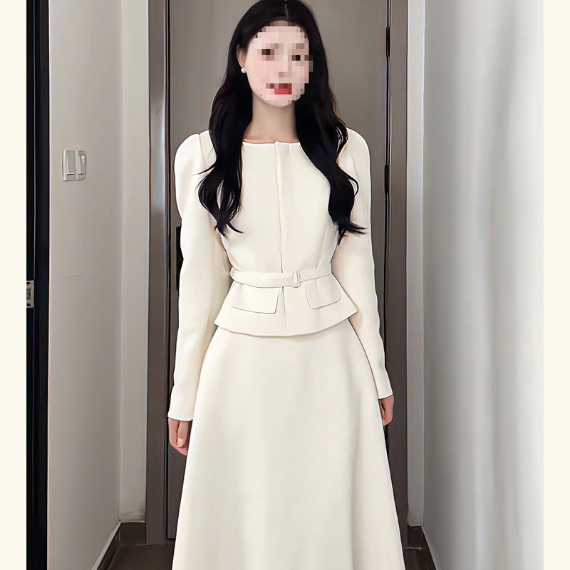 设计感时尚白色收腰长袖上衣外套女秋季新款宽松显瘦半身裙两件套|undefined