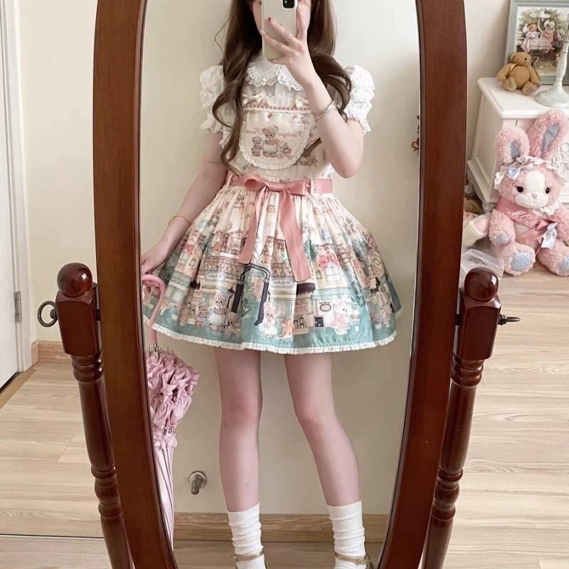 Платье женское японское lolita с бантом, короткая плиссированная юбка, размеры S–L