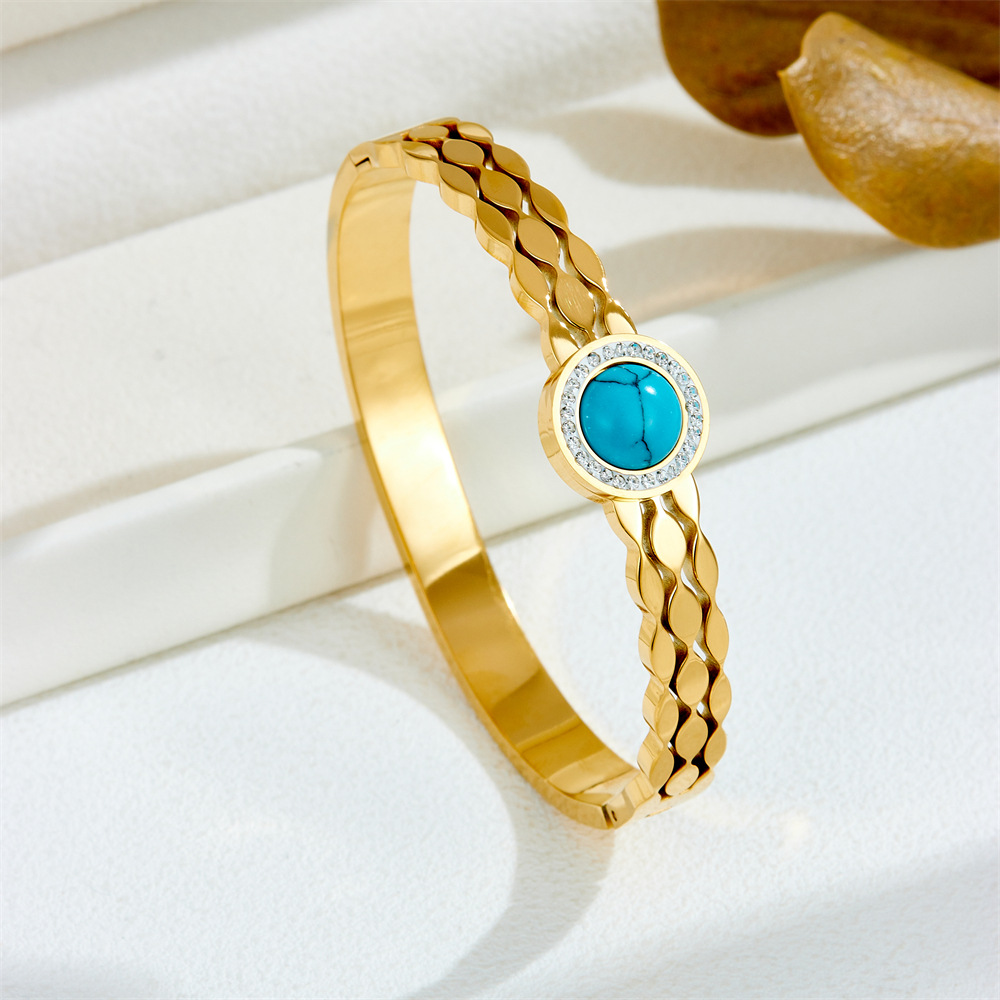 Shell, Zircon Inlay Material IG Style Geometric Titanium Steel Shell Zircon Bangle In Bulk