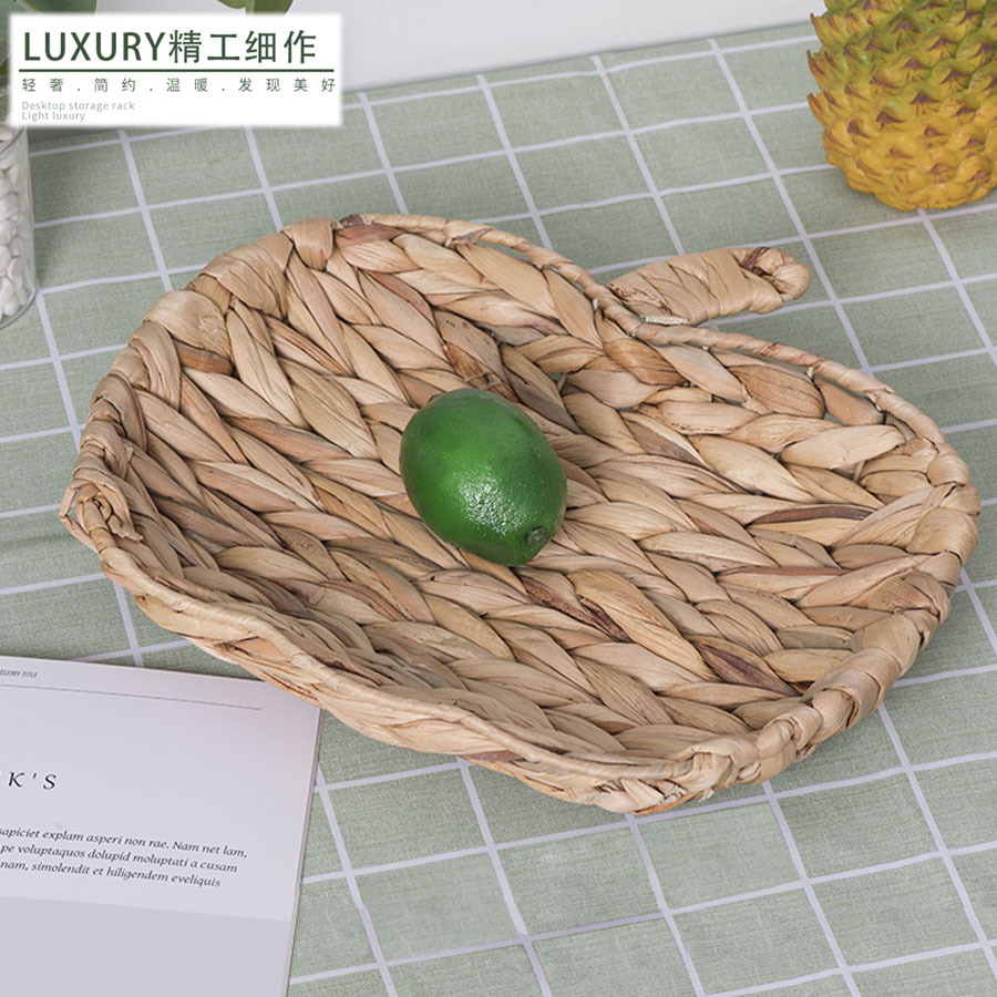 Pastoral viento tejido de hierba pequeña bandeja de llaves tejido a mano hookah almacenamiento de escritorio bandeja de decoración de cocina bandeja de almacenamiento
