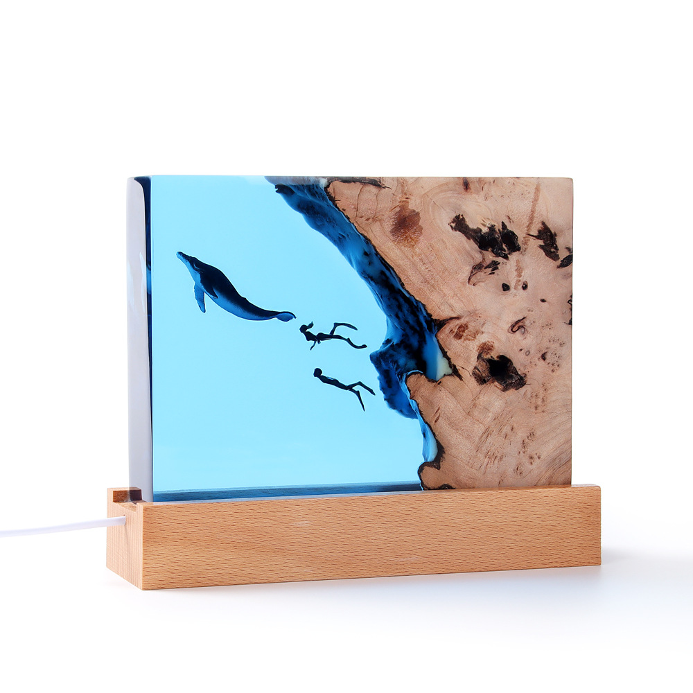 Processing and Customization of Marine Micro-Landscape Epoxy Resin Night Lights Solid Wood Desktop Ornaments Crafts Source 