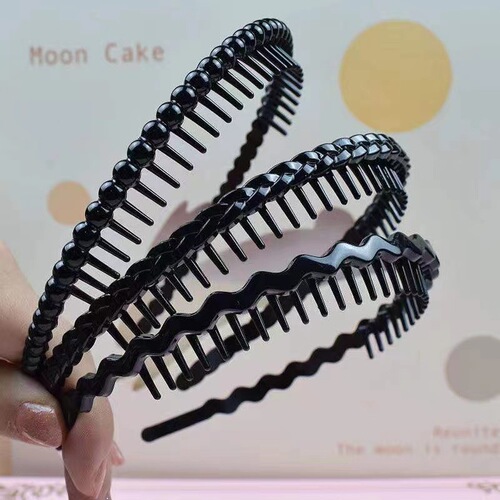 Simple black plastic hairband for women, all-match face wash, broken hair hole, tooth pressure hair non-slip headband for men and elderly hairpins