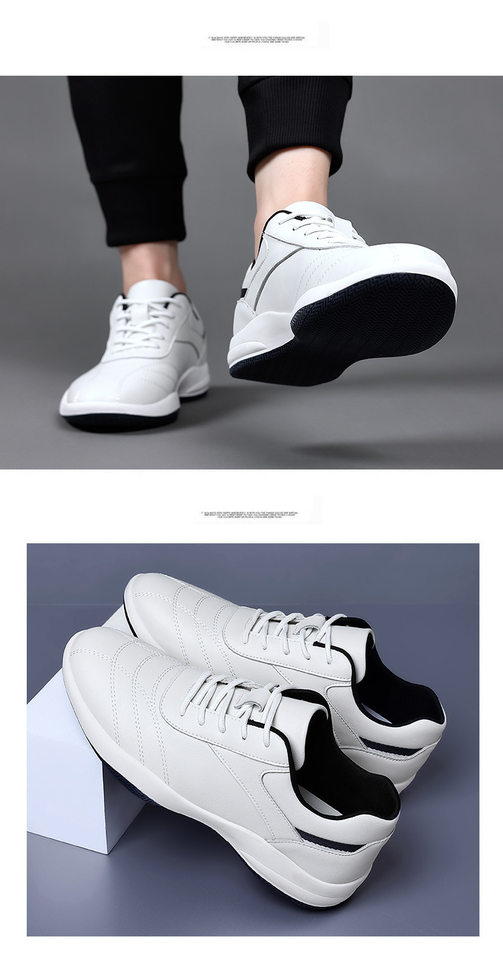 Giày sneaker nam da bò thoáng khí, đế cao su gót thấp 1–3 cm, dây buộc, phong cách thường ngày — PZ9873 Màu đen, PZ9873 màu trắng chi tiết 12