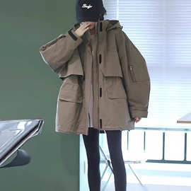 欧洲站设计感小众复古工装连帽中长款加厚风衣外套男女款2025新款