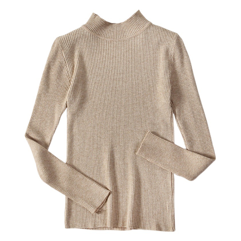 Suéter de Cuello Alto de Color Sólido, Estilo Europeo y Americano, Otoño-Invierno 2025, para Mujer (24 Colores), Ajustado, de Punto, Manga Larga